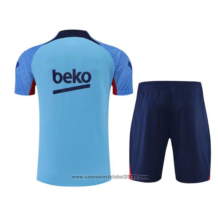 Fato de Treino Barcelona Manga Curta 2022-2023 Azul - Calcas Curta